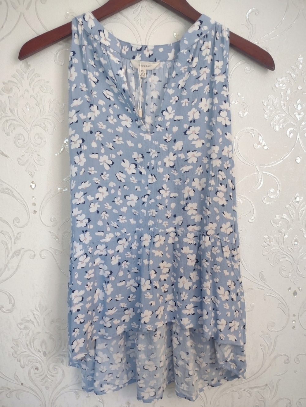 Sim & Sam Blue Floral High-Low Peplum Sleeveless Top Size XL